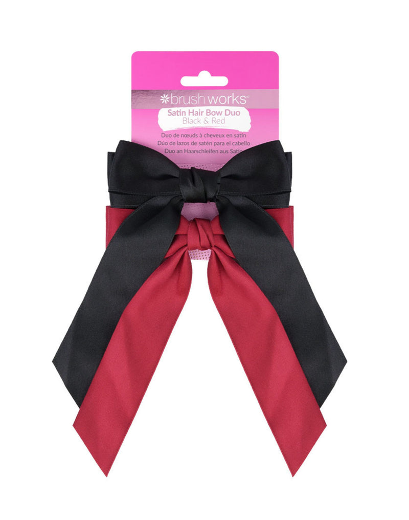 Brushworks Satin Hair Bow Duo – Red & Black