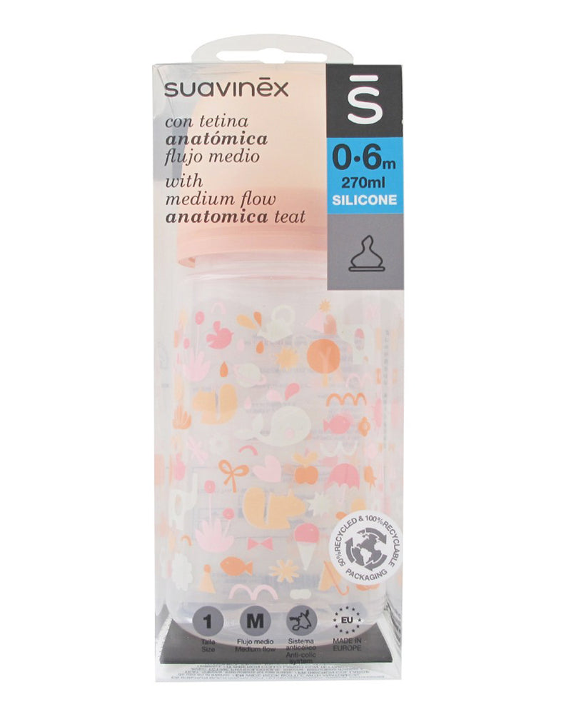 Suavinex Medium Flow Anatomical Teat Silicone Bottle 0-6 Months * 270 ML